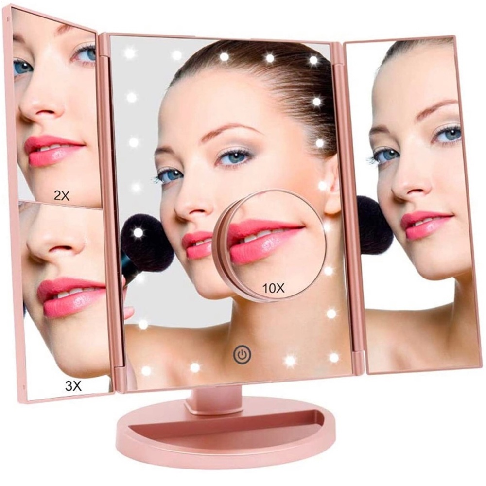 Trifold led light make up mirror